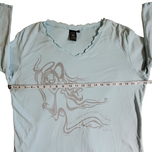 Sun Moda light blue v-neck 3/4 sleeve top sz L - Picture 13 of 16